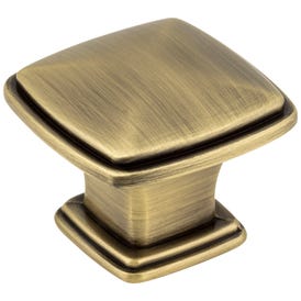 1-3/16" Overall Length Brushed Antique Brass Square Milan 1 Cabinet Knob