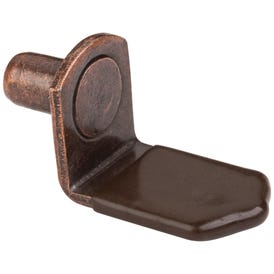 Antique Copper 1/4" Pin Angled Shelf Support with 3/4" Arm and Brown Plastic Sleeve - Priced and Sold by the Thousand. Order 1 for 1,000 Pieces
