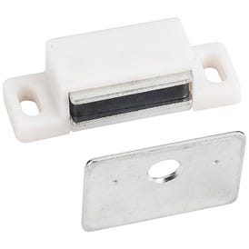 15 lb. White Single Magnetic Catch with Zinc Strike and Screws