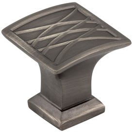 1-1/4" Overall Length Brushed Pewter Square Geometric Pattern Aberdeen Cabinet Knob