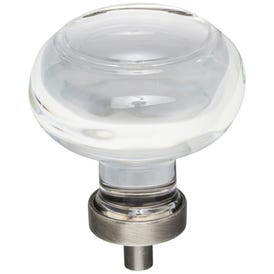 1-3/4" Diameter Brushed Pewter Button Glass Harlow Cabinet Knob