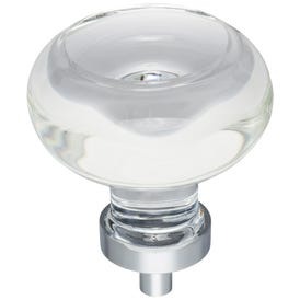 1-3/4" Diameter Polished Chrome Button Glass Harlow Cabinet Knob
