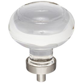 1-3/4" Diameter Satin Nickel Button Glass Harlow Cabinet Knob