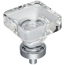 1-3/8" Overall Length Polished Chrome Square Glass Harlow Cabinet Knob