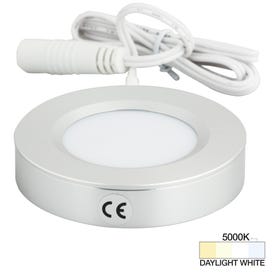 180 Lumens/Fixture 12-volt Standard Output Pearl Series Puck Light, Single-White, Brushed Aluminum,  Daylight White 5000K